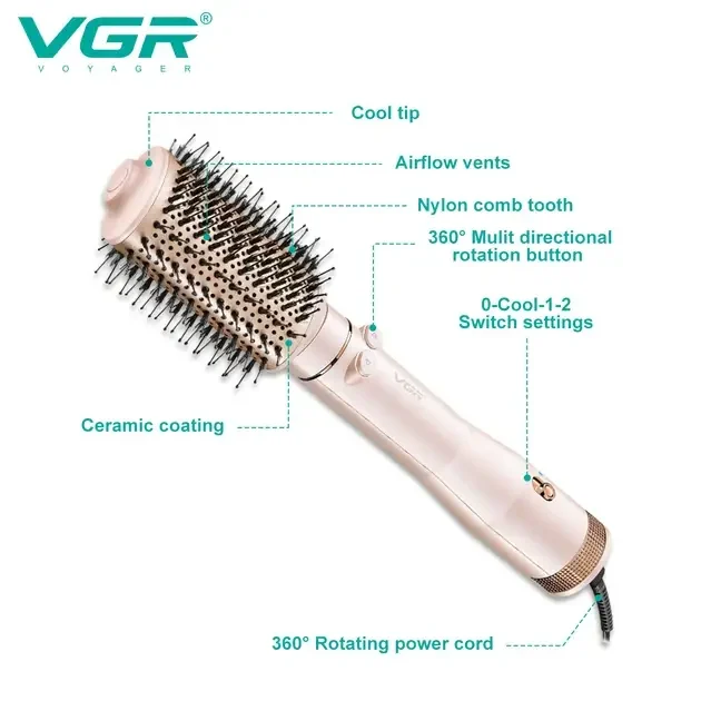 Фен-щітка для волосся 800 Вт з обертовою щіткою VGR V-494-6244