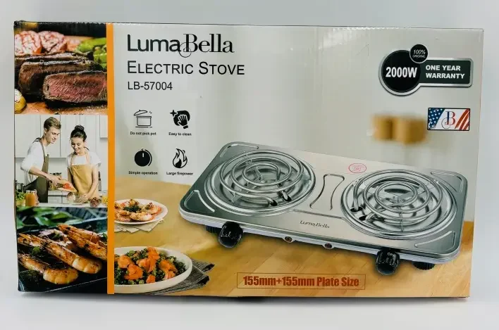 Електрична настільна плита на 2 конфорки 2000 Вт сіра LumaBella LB-57004